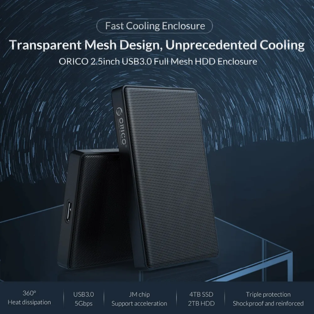 ORICO 2.5inch USB3.0 Full Mesh HDD Enclosure Adapter for Samsung Seagate SSD 2TB Hard Disk Drive Box External HDD Enclosure