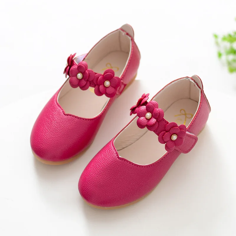 Обувь для девочек обувь принцессы с цветком Весна и осень детскые простые розовые туфли белого цвета; отделка жемчугом; Туфли на каждый день детское праздничное платье обувь для девочек - Цвет: Rose red