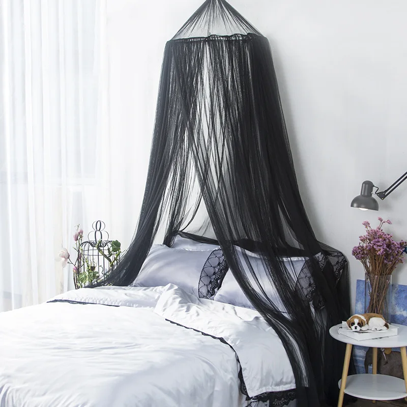Black and White Hung Dome Mosquito Net Princess Insect Bed Canopy