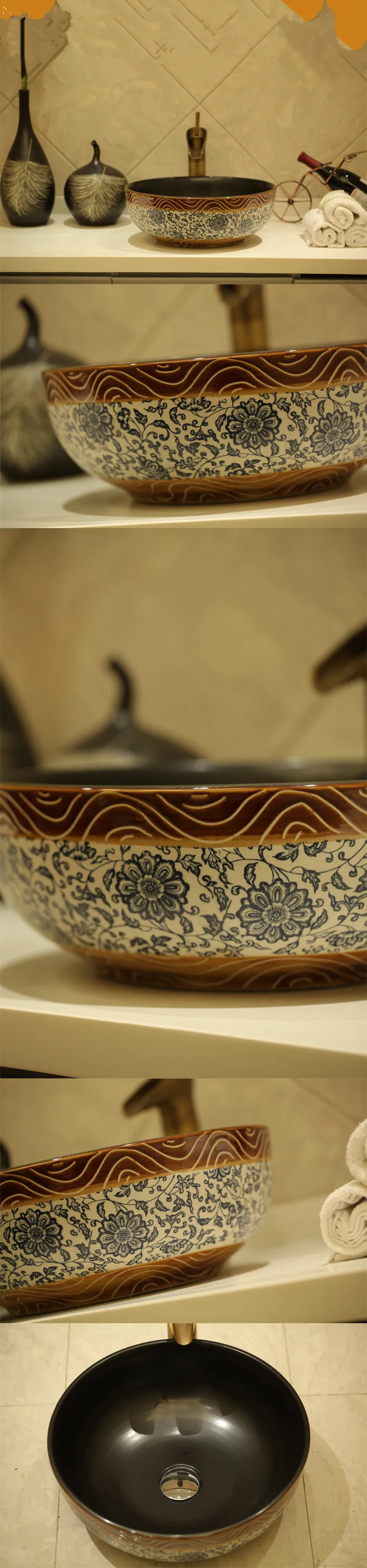 Round antique Jingdezhen ceramic sanitary ware art counter basin wash basin lavabo sink Bathroom sinks chinese ceramic art sinks (1)