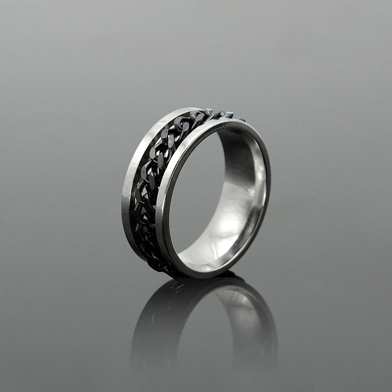 Black Chain Stainless Steel Men's Finger Rings Inner Arc Design More