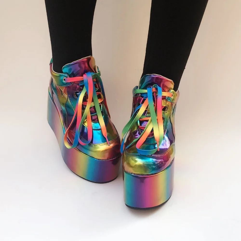 Japanese-Harajuku-High-Platform-Round-Toe-Women-Lolita-Rainbow-Ankle-Boots-Lace-Up-PU-Leather-Lolita-NightClub-Stage-Boots-6