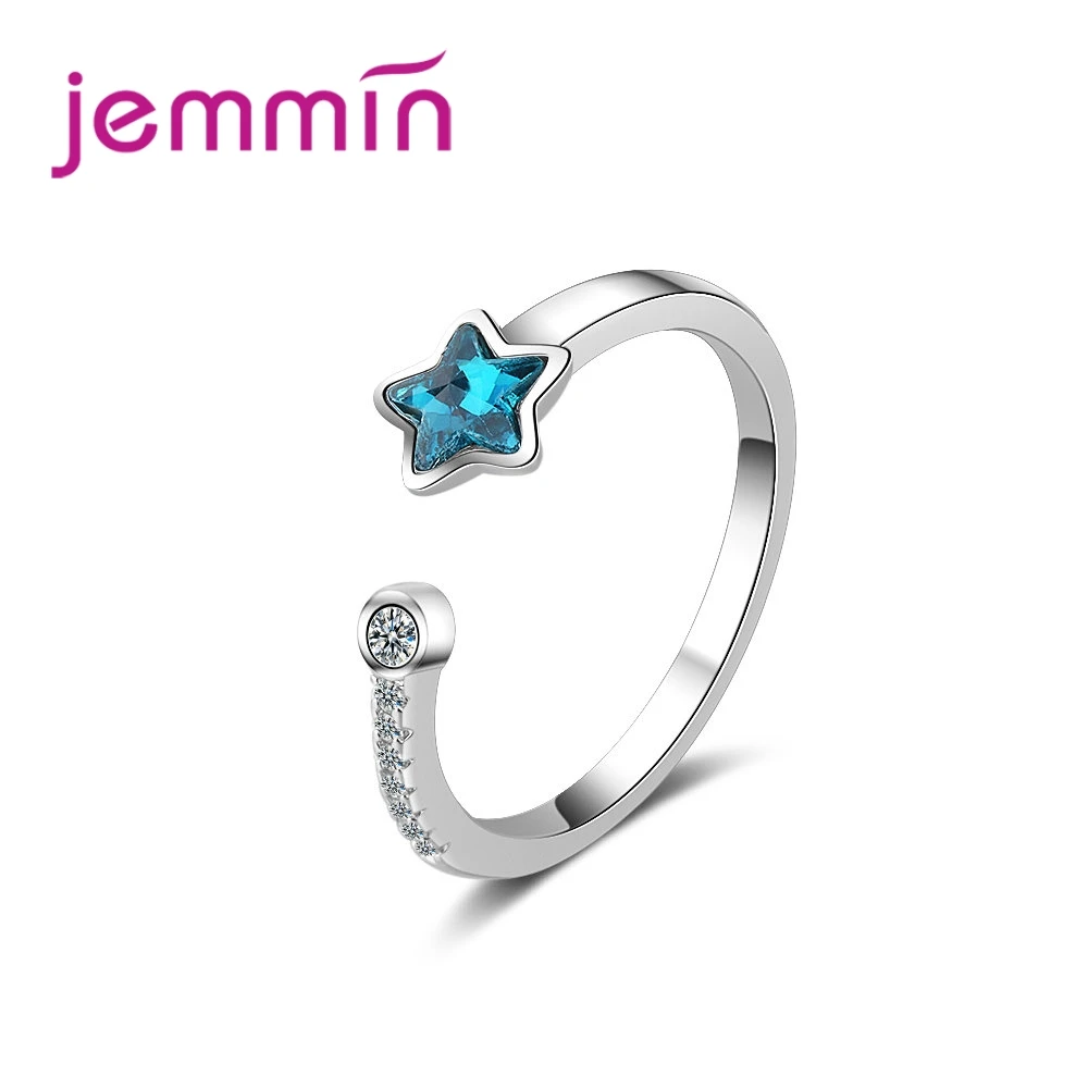 New Fashion Luxury 925 Sterling Silver Blue Crystal Zircon Female Simple Adjuatable Rings For Women Dress Party | Украшения и