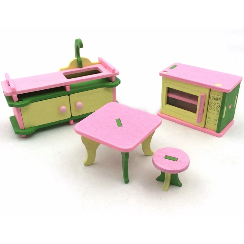 T01-X584 جديد الأطفال هدية لعبة أطفال خشبية أثاث بيت الدمية مجموعة diy ألعاب تعليمية المطبخ مع الميكروويف 1 مجموعة