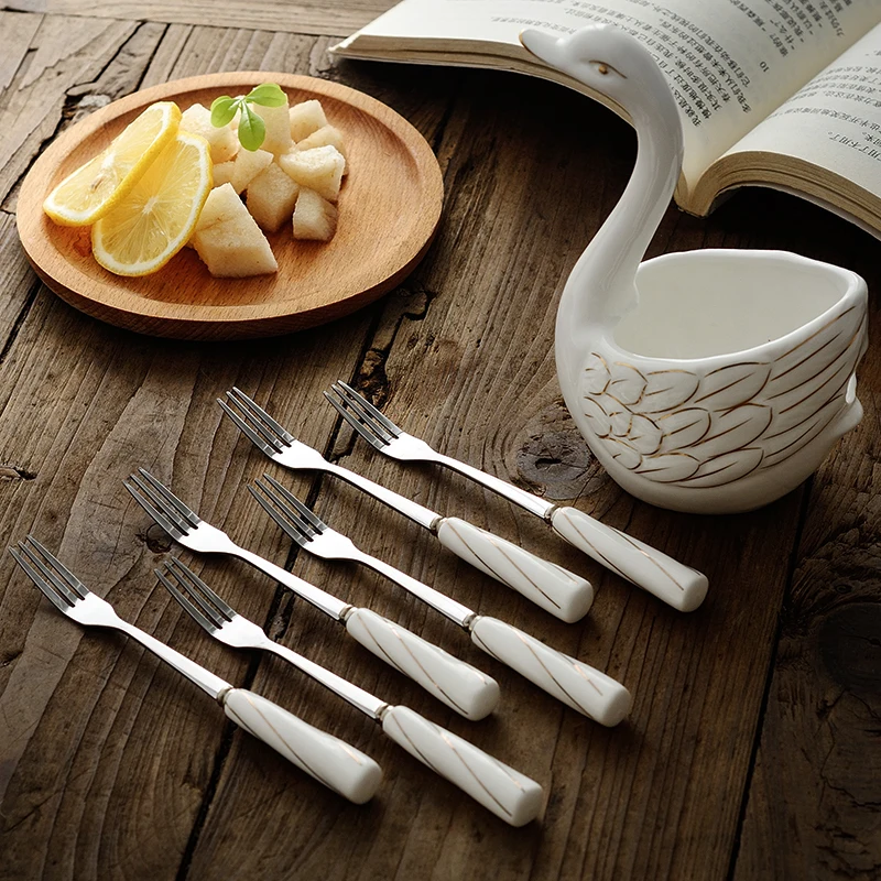  Ceramic Swan Fork Spoon Stand Holder Fruit Forks kitchen Set Cutlery Cake Dessert Fork Snack Fork T