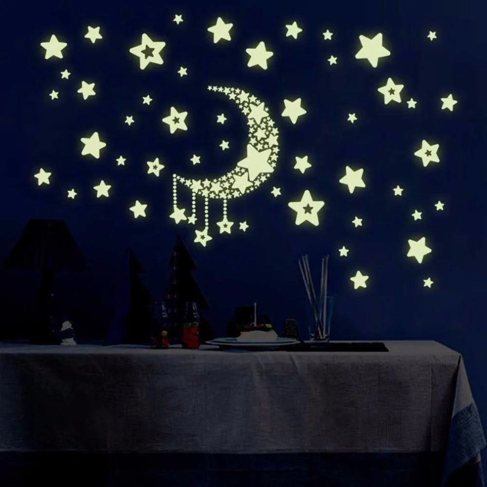 DIY ночной Светильник светится в темноте луна звезды наклейки на стену домашний декор наклейки для детской спальни флуоресцентные наклейки на стену