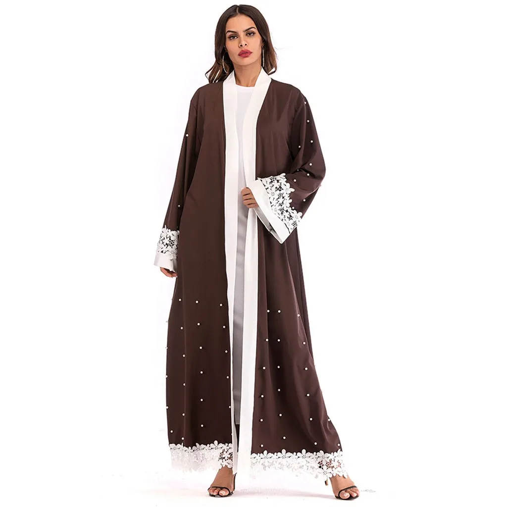 Платья больших размеров 2019 Abaya Дубай жемчуг женские этнические халаты исламский