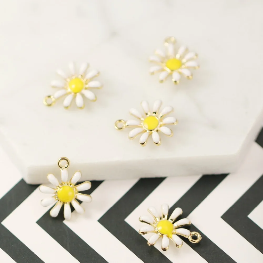 

MRHUANG 10pcs/pack Gold-colour chrysanthemum Flower Enamel Charms Pendant DIY Bracelets Accessories Necklace DIY Craft