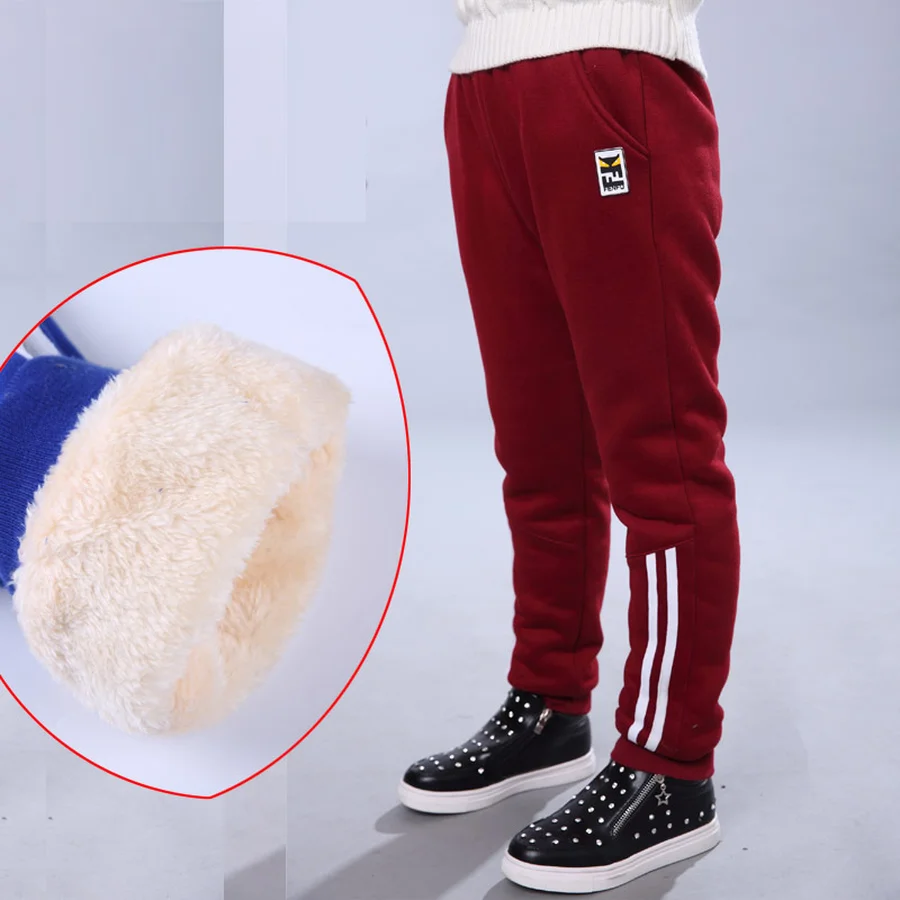 Beste Fleece Broek voor Jongen Winter Casual Katoenen Warme Dikke Fluwelen Volledige Broek Kids Casual Sport Gestreepte Broek Tiener Broek 12 14
