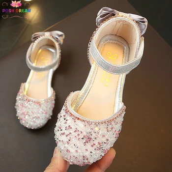 

POSH DREAM Summer New Rhinestone Pink Children Girls Shoes for Party Soft Bottom Girl Princess Shoes Spring Girl Flats Shoes