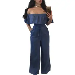 Повседневное Женская Wide-Leg Jumpsuit-2018 Лидер продаж Европа и Америка Новое поступление пикантные без рукавов джинсовый комбинезон Y014