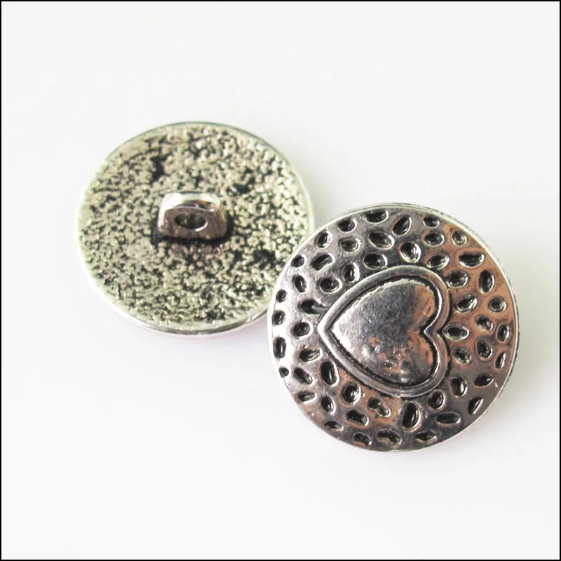 

New 5Pcs Tibetan Silver Tone Heart Charms Pendants Button For Sewing 18mm