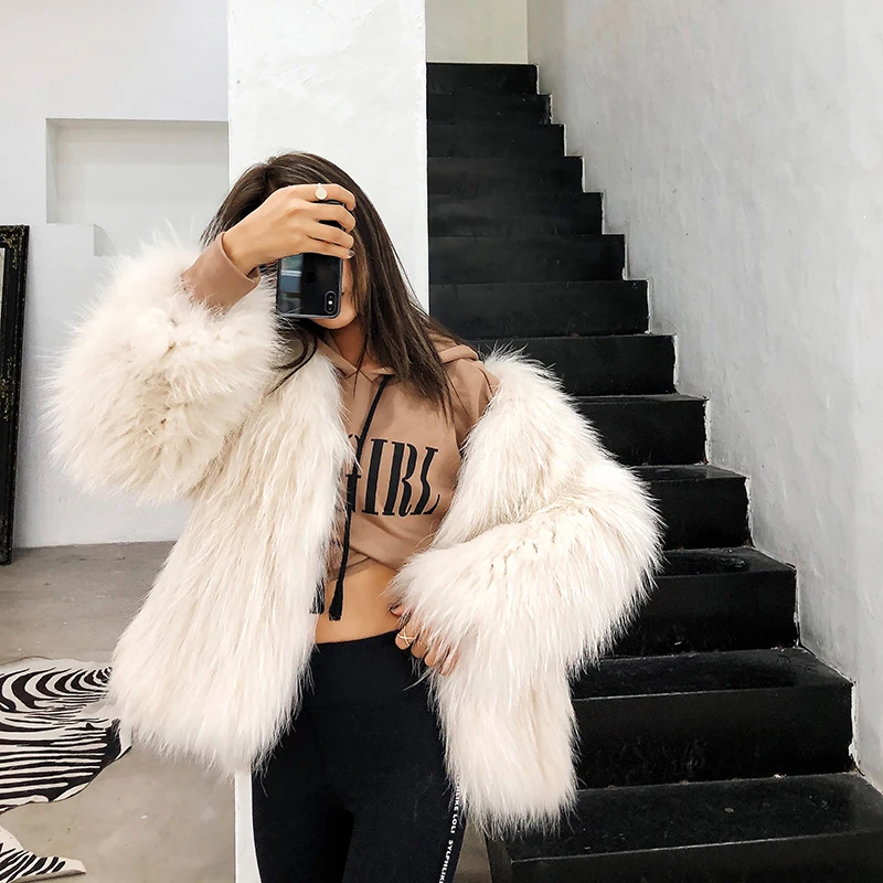 Fansty M Couleur Col Beige De Fourrure Mince Doux Tricoté Manteau Manches Longues Chien army Pur Raton Foncé V noir Y 2019 Laveur Chaud Femmes Green Court À Manteaux X5qSXr