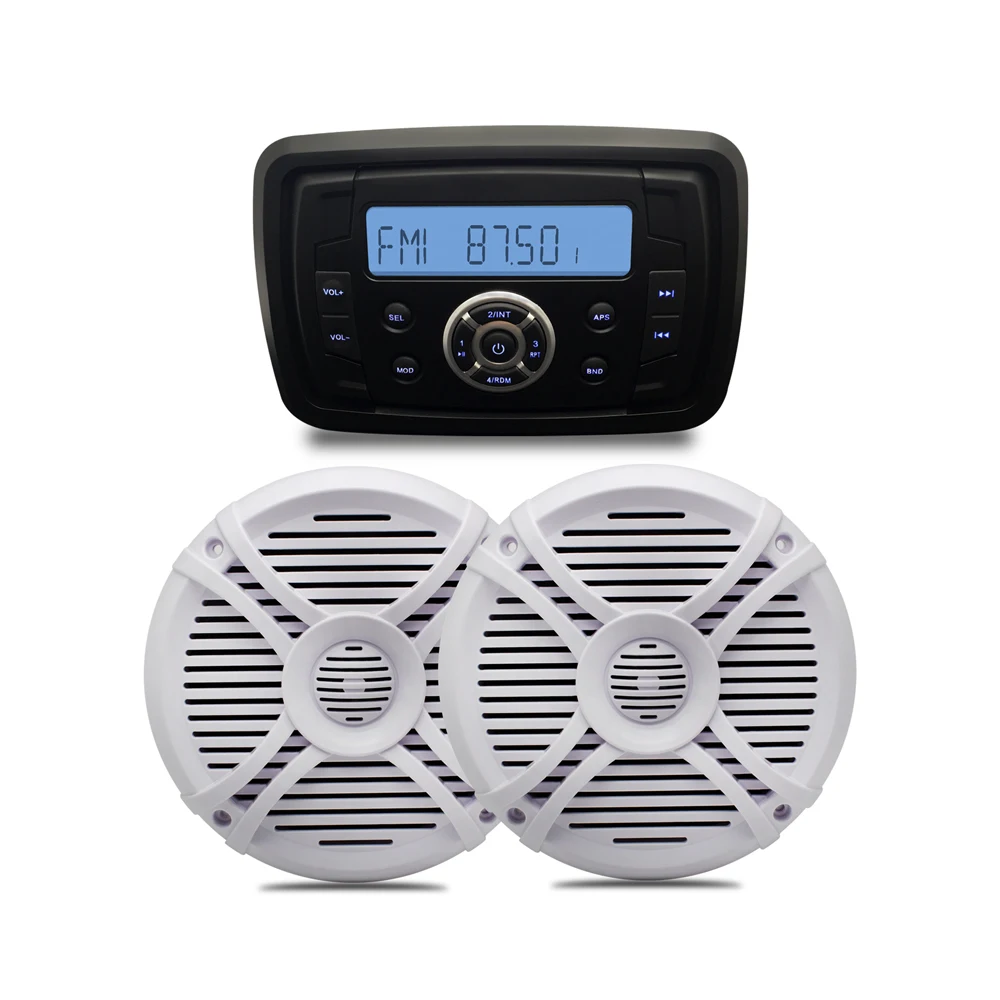 

Waterproof Audio MP3 Radio FM AM USB Bluetooth Music Stereo + 1Pair 6.5'' Marine Boat Waterproof Speakers for Outdoor ATV UTV