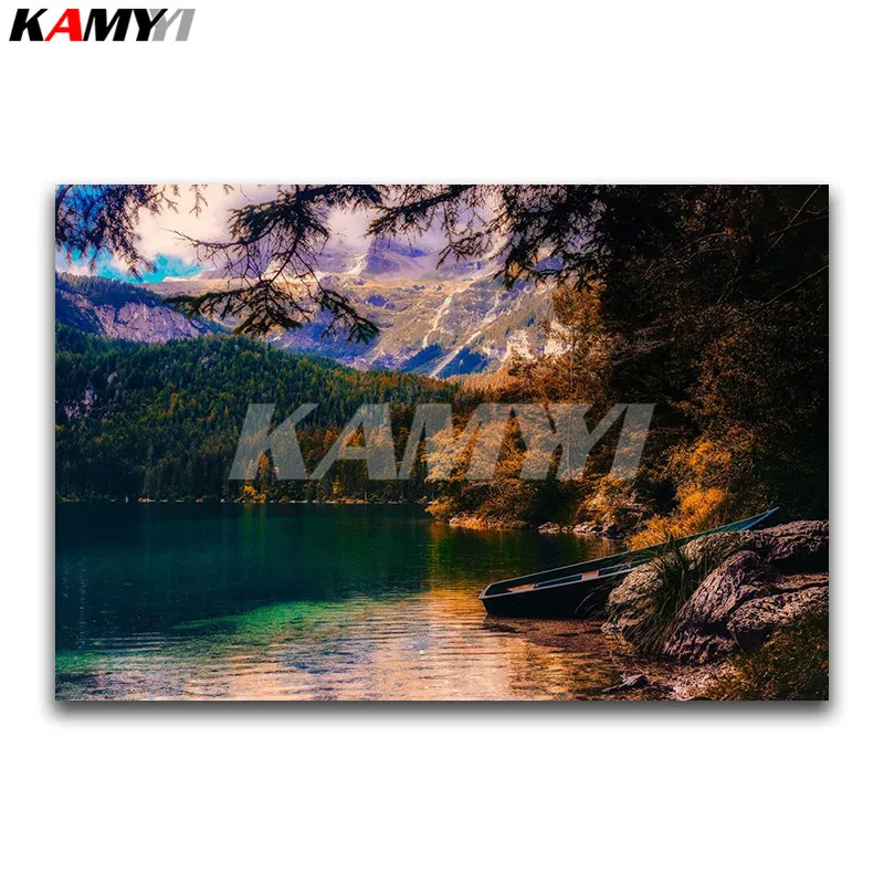 

DIY 3D Diamond painting landscape Full Diamond mosaic riverside Full Square Diamond embroidery Cross stitch boat