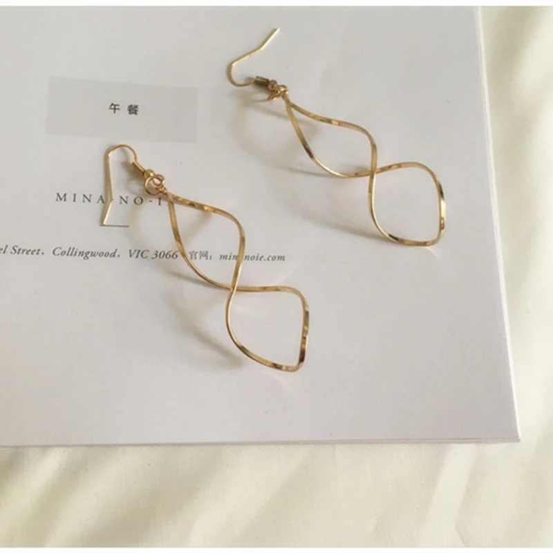 E0247 Fashion Double Loop Drop Earrings For Women Long Wave Dangle Earrings High Quality Statement Wedding Jewelry Wholesale - Image 2