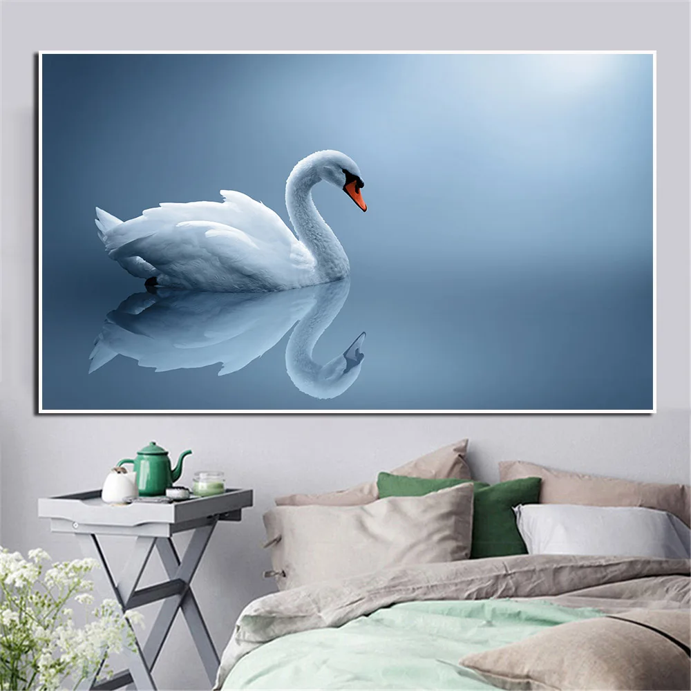 Modern Animal Decorative Painting White Swan Wall Art Spray Painting