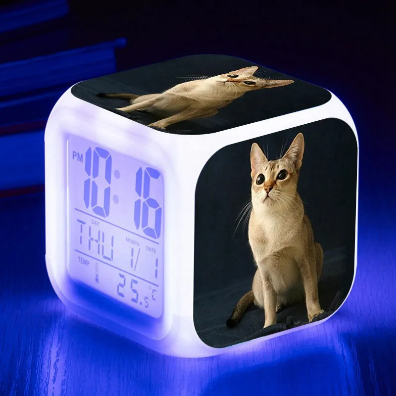 Домашний питомец, кошка, графический светодиодный Будильник, Ночной светильник, цветные вспышки, цифровые часы, reloj despertador, термометр, wekker reveil, часы, подарки - Цвет: LCM17