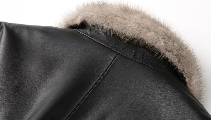 Дизайнерская брендовая куртка из натуральной кожи зимний длинный пуховик модный приталенный воротник из меха норки Верхняя одежда размера плюс 3XL