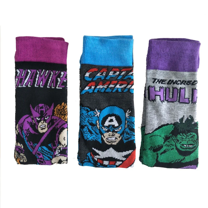 5 Pairs/Pack Thor Men socks Marvel Comic Heros Anime pattern Ironman Captain America Hulk Hawkeye Man compression cotton Socks