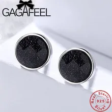 GAGAFEEL, классические, из натуральной 925 пробы, серебряные, круглые серьги для женщин, черный цвет, звездное небо, серьги-гвоздики, стразы, ювелирное изделие