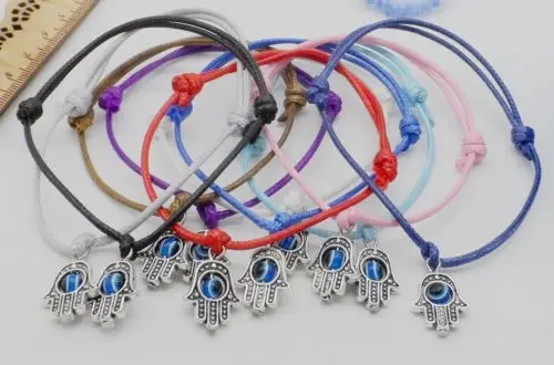

10pcs Hamsa Hand String Eye Lucky Red wax Cord Adjustable Bracelet NEW