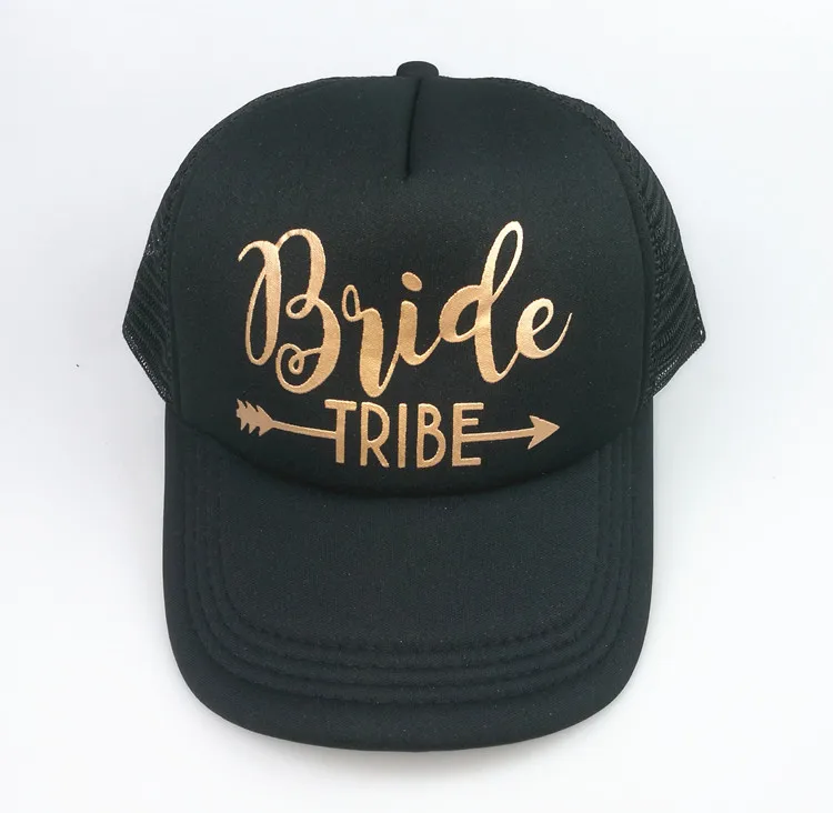 Закрытая акционерная Компания C& Fung надпись «Bride Tribe» шляпы водителя грузовика девичник Snapback Кепки девичник неоновая Золотая буква, стрелка дизайн бейсбольная шляпа с петелькой Шапки - Цвет: tribe black 2