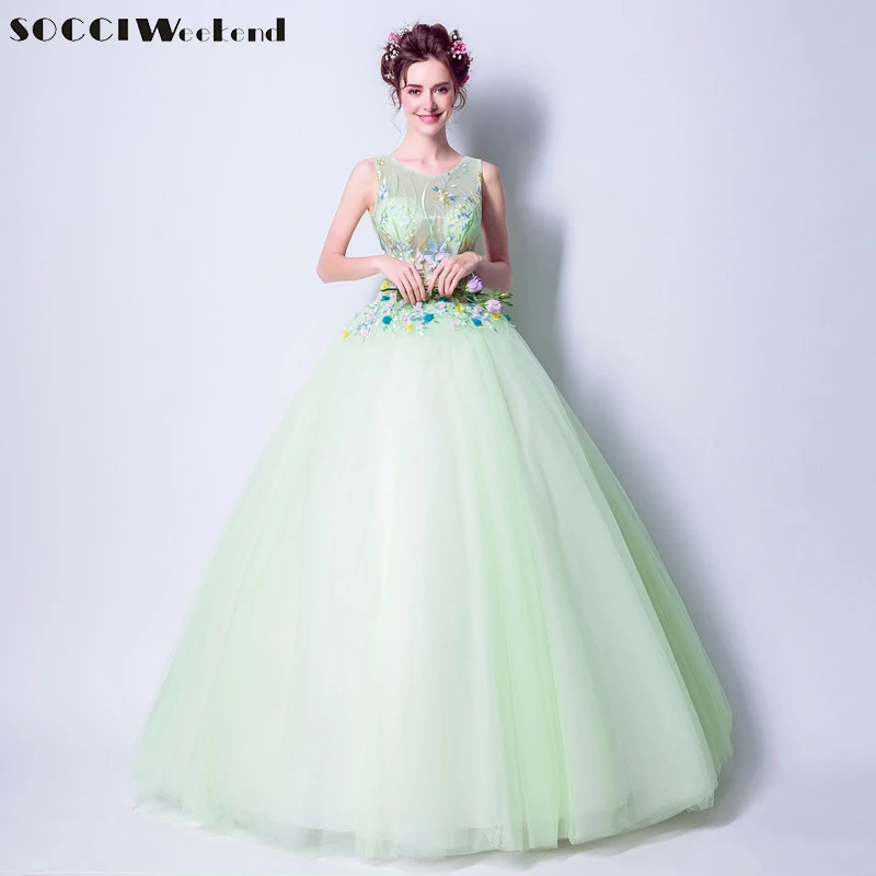Socci 2017 Long Evening Dresses Flowers Light Green Bride