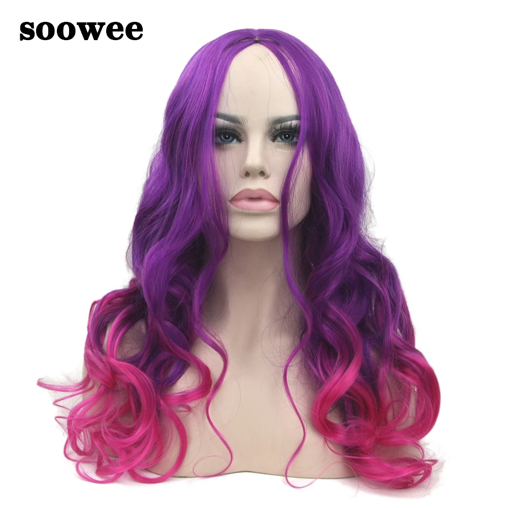 Soowee 70 см длинные вьющиеся синтетические волосы фиолетовый розовый Для женщин