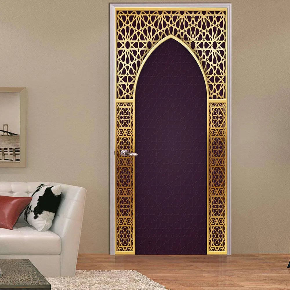 Креативная наклейка на дверь в арабском стиле, индивидуальная деревянная дверь, украшение для дома, наклейка на стену, ПВХ, самоклеющиеся водонепроницаемые обои