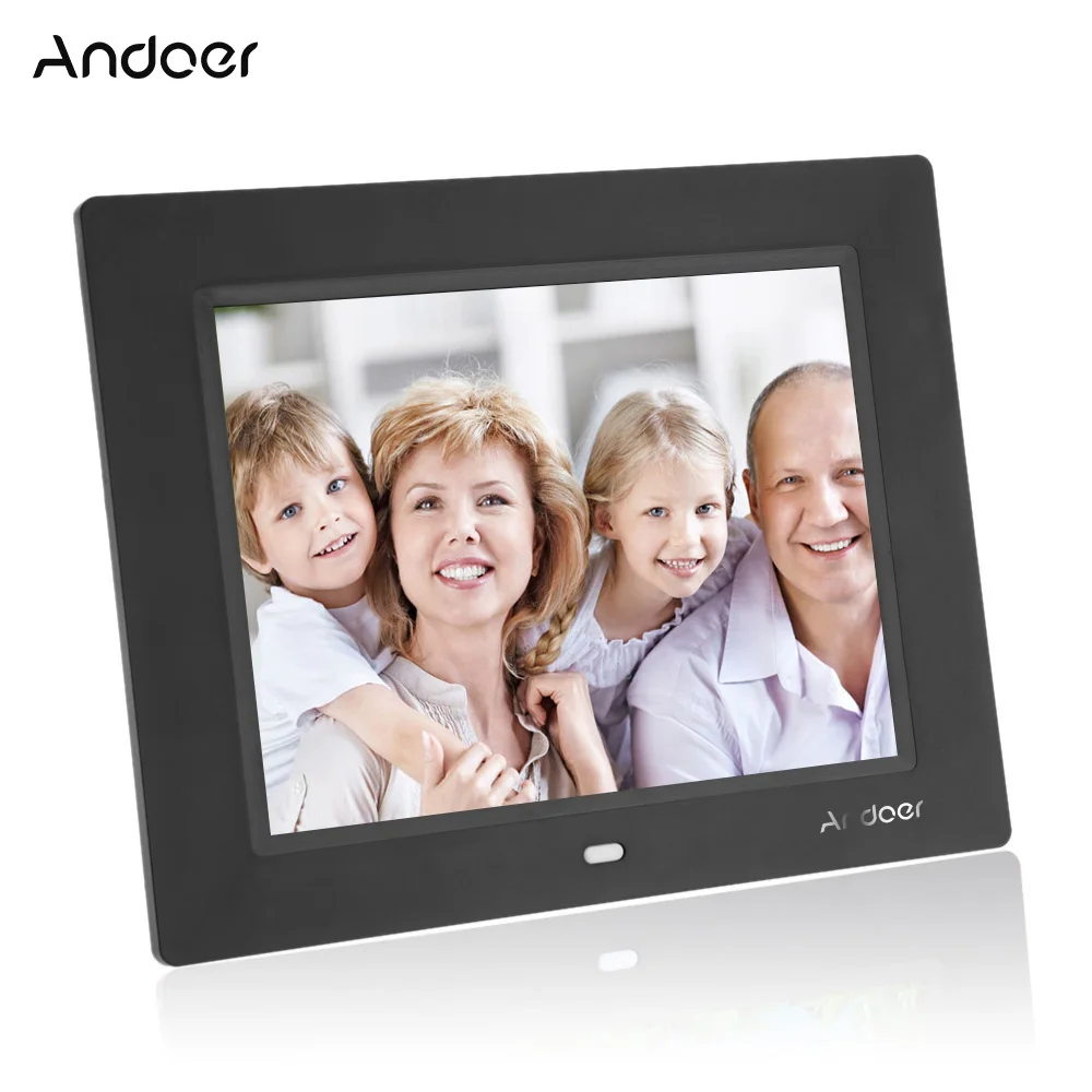 Andoer 8 ''ультратонкий 1024*600 HD TFT-LCD Цифровая фоторамка Будильник MP3 MP4 видеопроигрыватель с удалённым рабочим столом - Цвет: Черный
