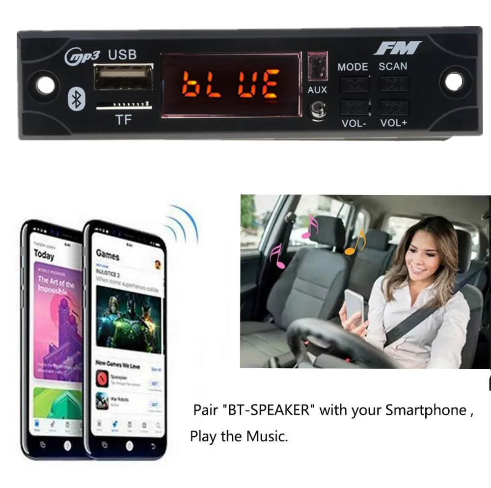 Поддержка USB TF карты Автомобильный MP3 плеер Bluetooth 12 В FM радио декодер плата для