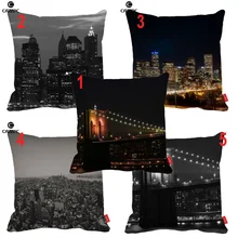 Blanco y negro Nueva York Night City View Print Coche Decorativo Throw Almohada Cojín Sofá Decoración Para El Hogar