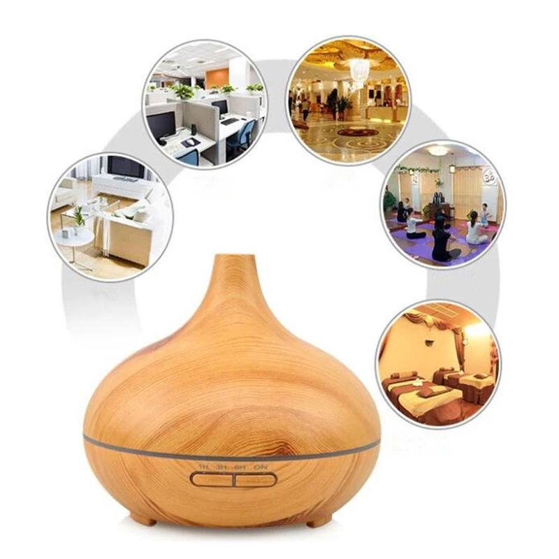 300ml Air Humidifier Essential Oil Diffuser Aroma Lamp Aromatherapy Electric Aroma Diffuser Mist Maker for Home-Wood