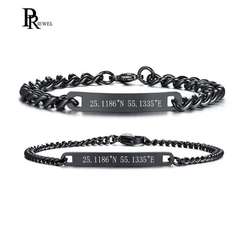 

Coordinate Memorable Place Lovers Bracelets for Women Men Free Engraving Stainless Steel Thin ID Tag Couple Dating Gifts