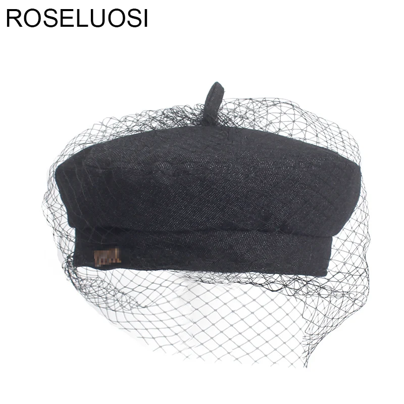 Женский джинсовый берет ROSELUOSI черная сетчатая шляпа плоская кепка женский