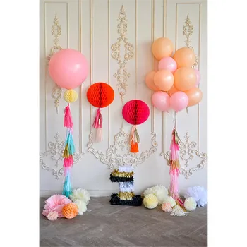 

Baby Girl 1st Birthday Party Photo Backdrop Printed Pink Balloons Paper Flowers One Year Old Celebration Photography Backgrounds