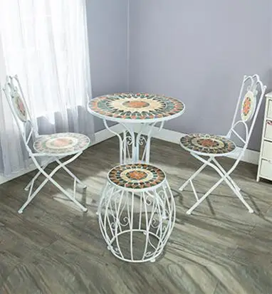 Cafe, wrought iron courtyard outdoor outdoor Mosaic tables and chairs, tea table