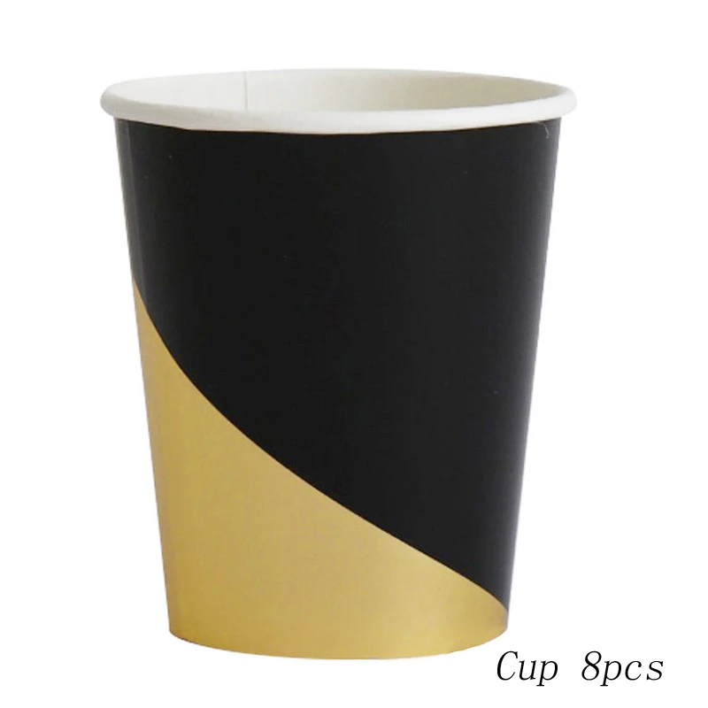 Золотая фольга бронзирующий бумажный стаканчик на день рождения одноразовая посуда горячего тиснения черные вечерние украшения для детей - Цвет: Cup 8pcs
