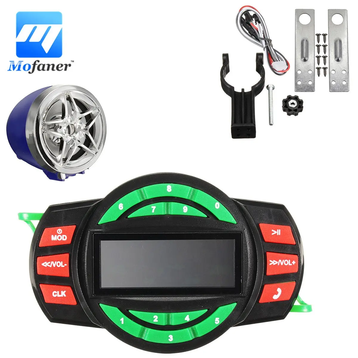 Mofaner Blue 12V Motorcycle Alarm Radio Motorbike bluetooth MP3 Player