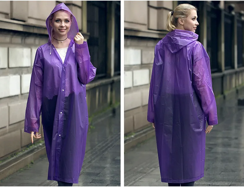 14.Fashion Adult Women Raincoat Rain jacket Outdoor Travel Eva Transparent Rain Gear Poncho Coat Waterproof Long Rainwear