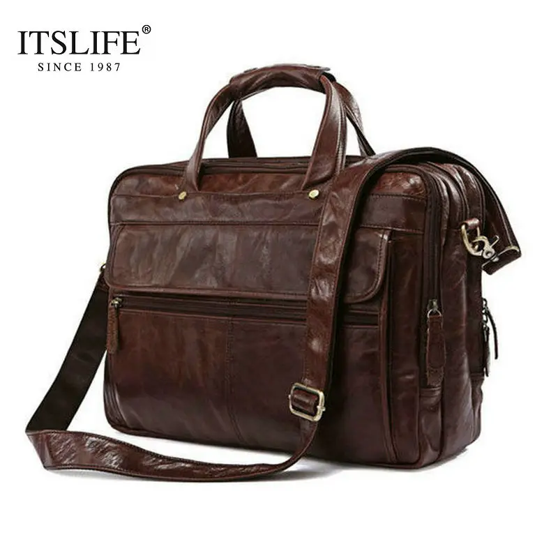 

Free Shipping Hight Quality Brown 100% Genuine Leather Men Portfolio Briefcase Laptop Bag Messenger Handbag #7146C