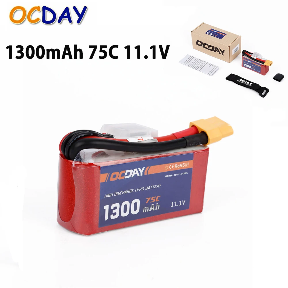 

Wholesale OCDAY 3S lipo battery 11.1v 1300mAh 75C rc helicopter rc car rc boat quadcopter remote control toys Li-Polymer battey
