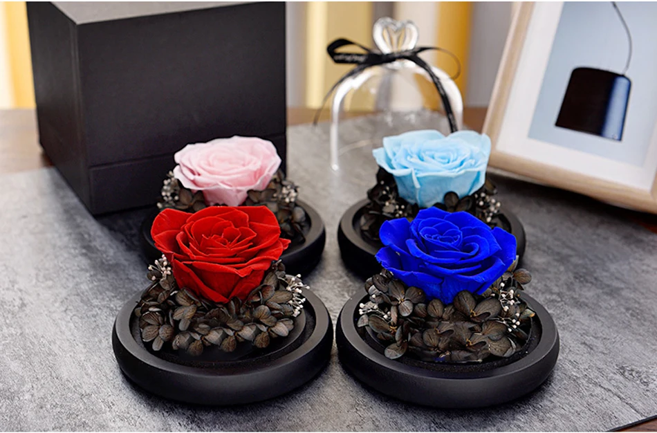 Beauty beast eternal flower gift box glass cover rose DIY Christmas gift birthday gift for girlfriend wedding souvenir