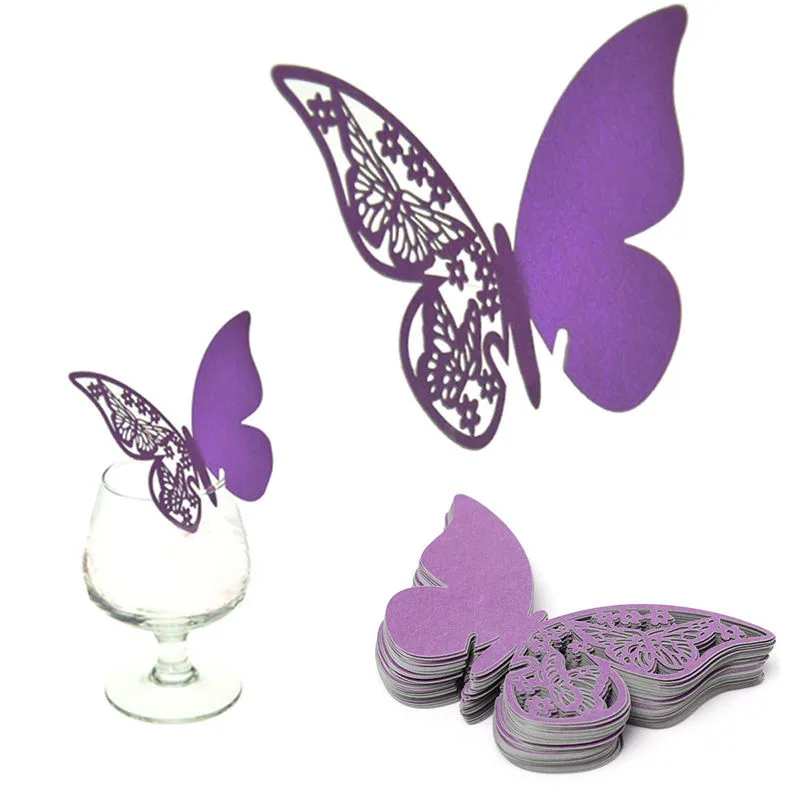 50pcs Table Mark Wine Glass Butterfly Name Place Cards Wedding Party Favor PTS