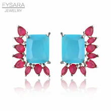 FYSARA ювелирные изделия с геометрическим синий красный камень AAA Кристаллы серьги стержня для женщин элегантные вечерние украшения Бразилии подарок любовника