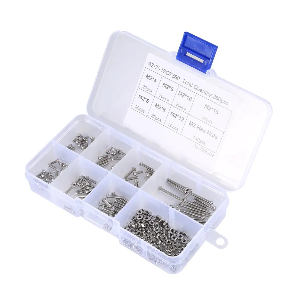 

280pcs/set M2Hex Socket Pan Head Bolt Screw Thread For Wood Insert Furniture Nuts Assortment Bolt Fastener Stainless Steel Sale