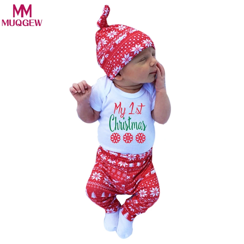 

Newborn Infant baby girl clothes newborn girl clothes Romper Tops+Pants+Hat Christmas 3PCS Clothes Set babykleding meisjes