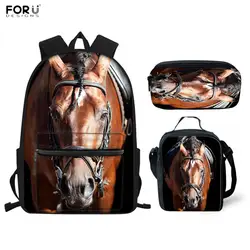FORUDESIGNS/водонепроницаемые школьные сумки для подростков 3 шт./компл. животное лошадь 3D принт ортопедический школьный рюкзак для студентов