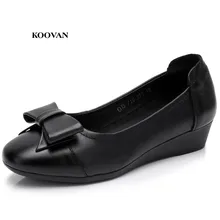 Koovan Mama/кожаные туфли г. Весенне-осенняя женская обувь для мам из воловьей кожи для среднего возраста нескользящая обувь на плоской подошве с бантом